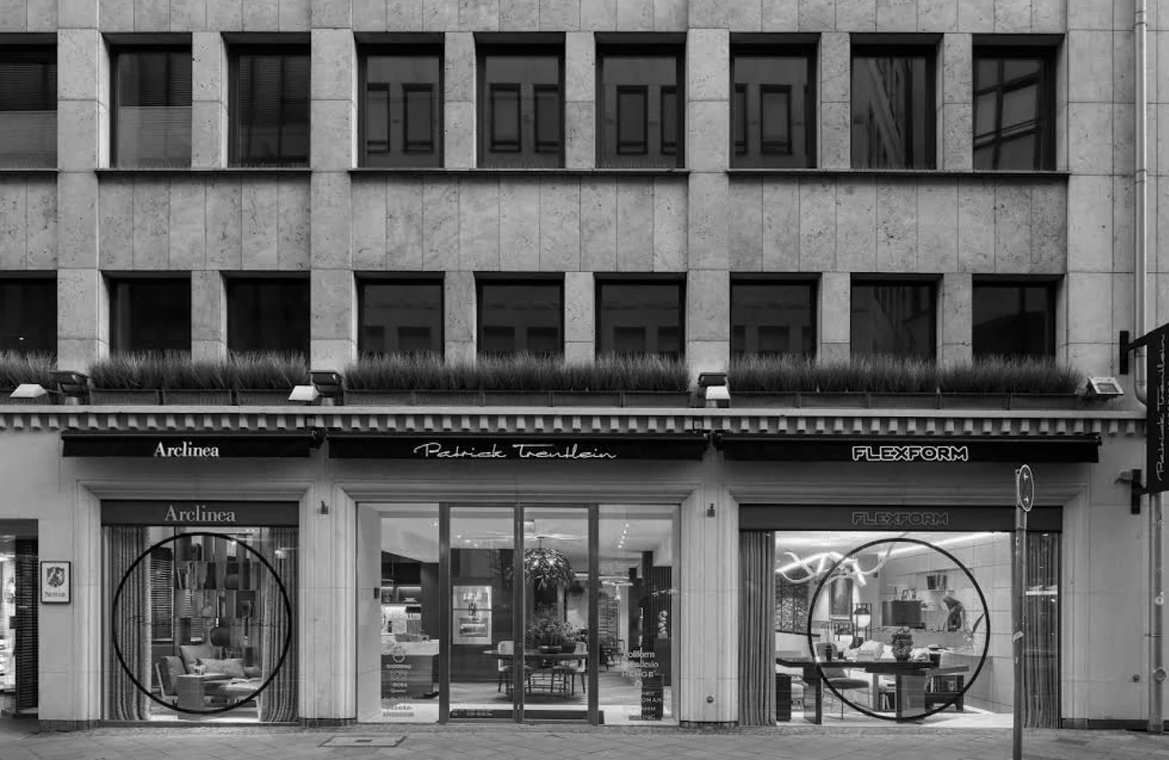 Treutlein Flagshipstore Fassade mit Schaufenstern internationaler Designmarken